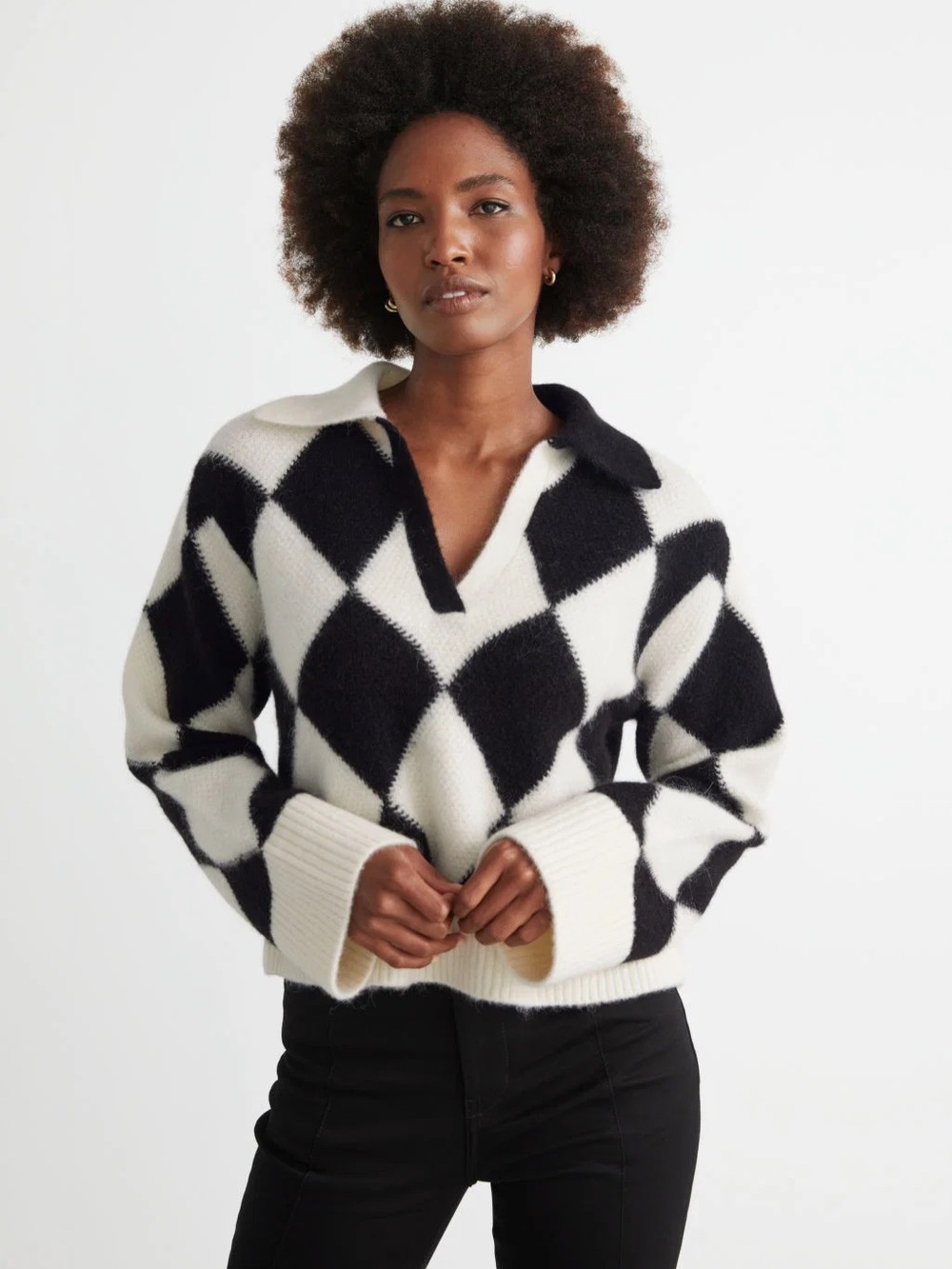 & Other Stories Checkered Jacquard Wool/Alpaca Blend Knit Sweater Size Medium
